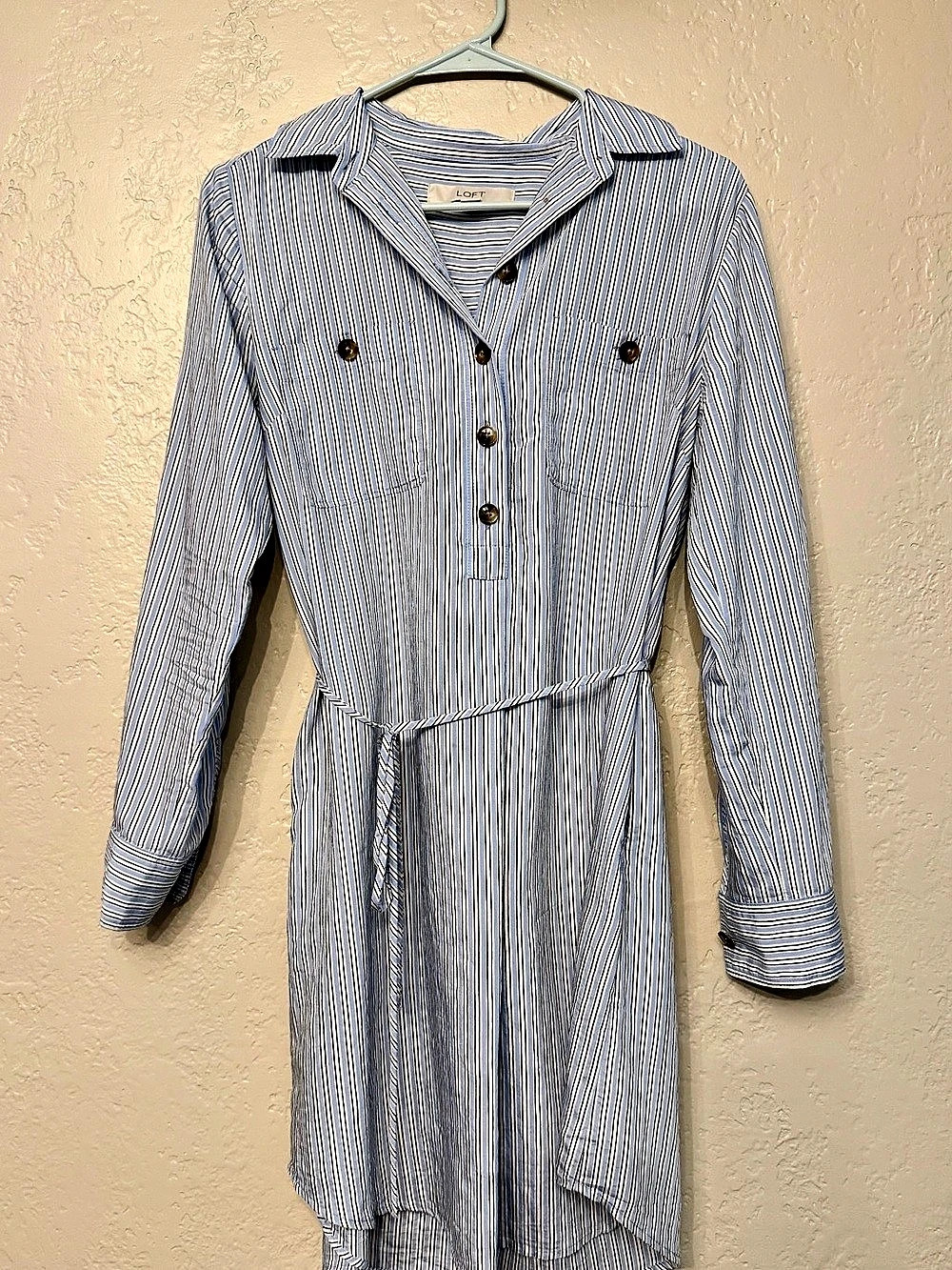 LOFT Women's Striped Mini Dress in Blue & White Like New